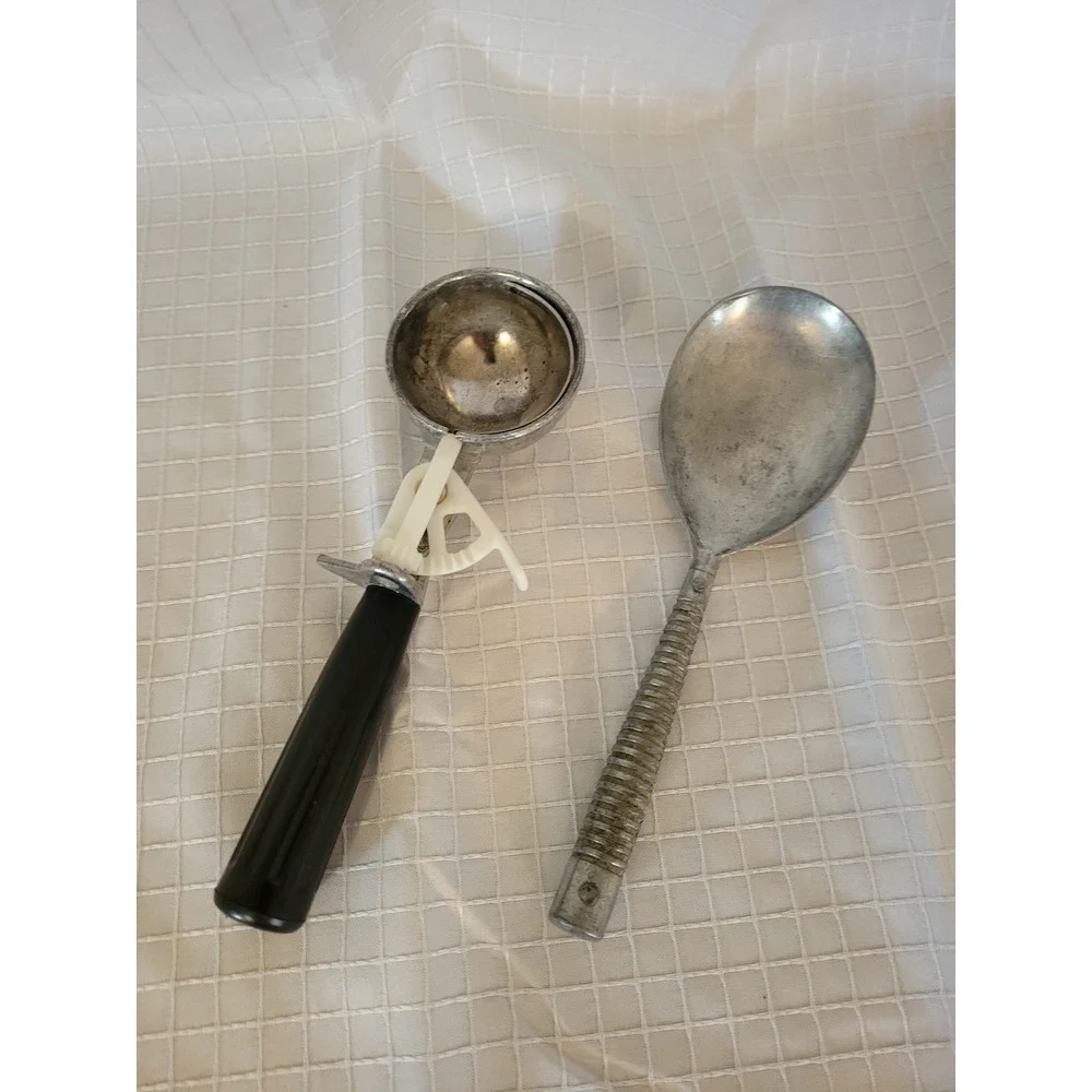 Vintage Ice Cream Scoop Set Mechanical Lever Disher and Aluminum Spade Silver